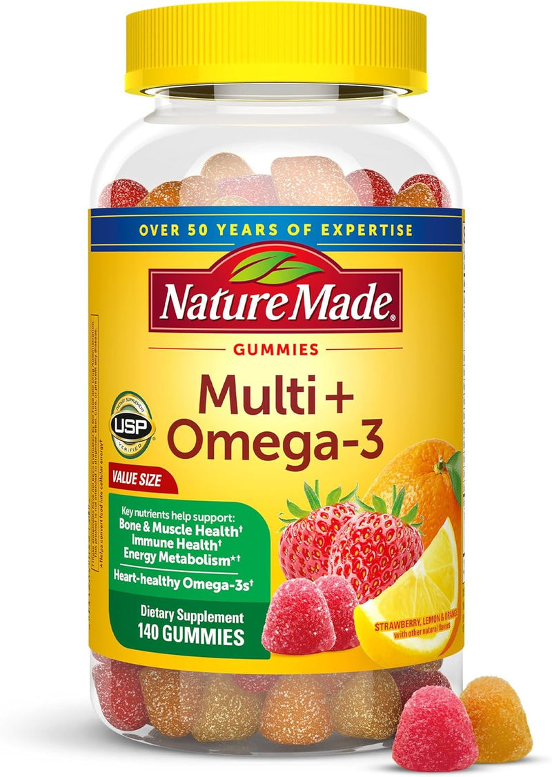 Nature Made Multivitamin + Omega-3, Multivitamin Gummies for Women and Men, Daily Nutritional Support, 80 Adult Gummy Vitamins & Minerals, 40 Day Supply