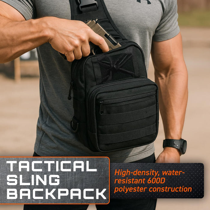 GunZee Tactical Sling Backpack, MOLLE-Compatible Sling Bag for EDC, Travel, Camping, Hiking, Hunting, Fishing, and Tactical or Military Use, Multiple Compartments, Concealed Carry and Range Bag