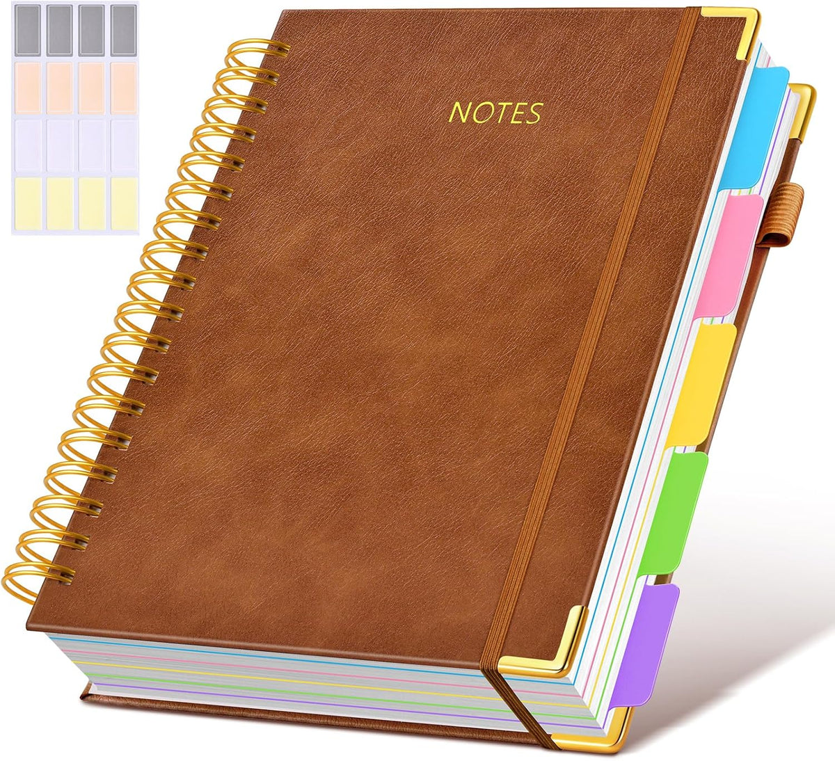 Hardcover Spiral Notebook Journal with Removable Dividers Tabs, 300 Pages Leather 5 Subject Notebook College Ruled, 8"x10" Large B5 Notebooks for Work School Note taking, Lined Journal for Women, Pink