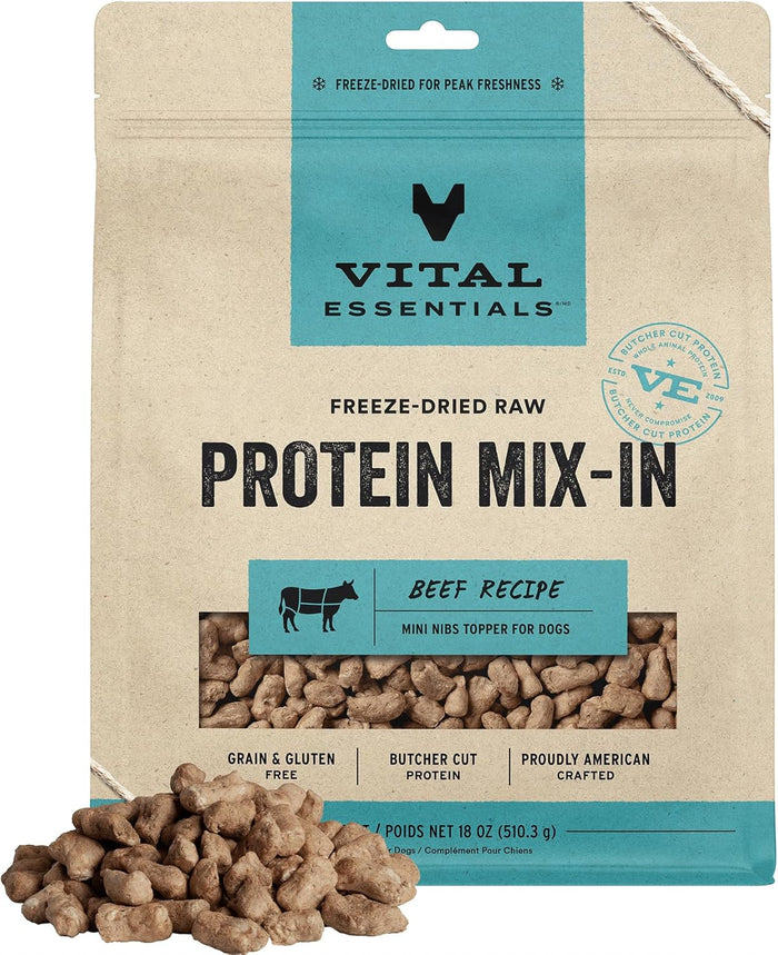 Vital Essentials Freeze-Dried Raw Protein Mix-in Dog Food Topper, Rabbit Mini Nibs Topper for Dogs, 18 oz