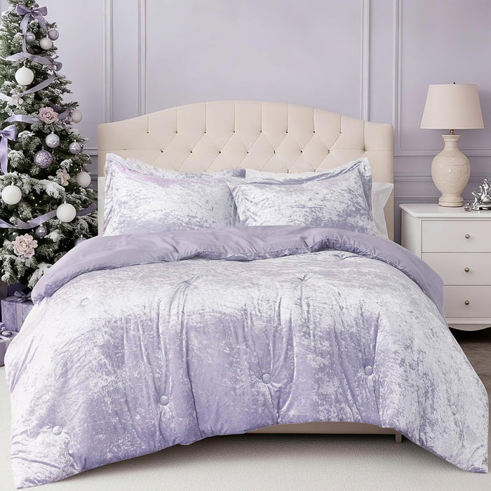 Comfort Spaces Juliette Luxe Comforter Set Velvet Lush with Soft Brushed Microfiber Reverse, All Season Cozy Velvet Bedding Sets, Fluffy Comforter Bed Set, Matching Sham, Blush Full/Queen 3 Piece