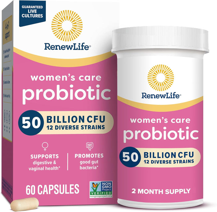 Renew Life Women's Probiotic Capsules, 50 Billion CFU Guaranteed, Supports pH Balance, Vaginal, Urinary, Digestive and Immune Health(2), L. Rhamnosus GG, Dairy, Soy and Gluten-Free, 30 Count