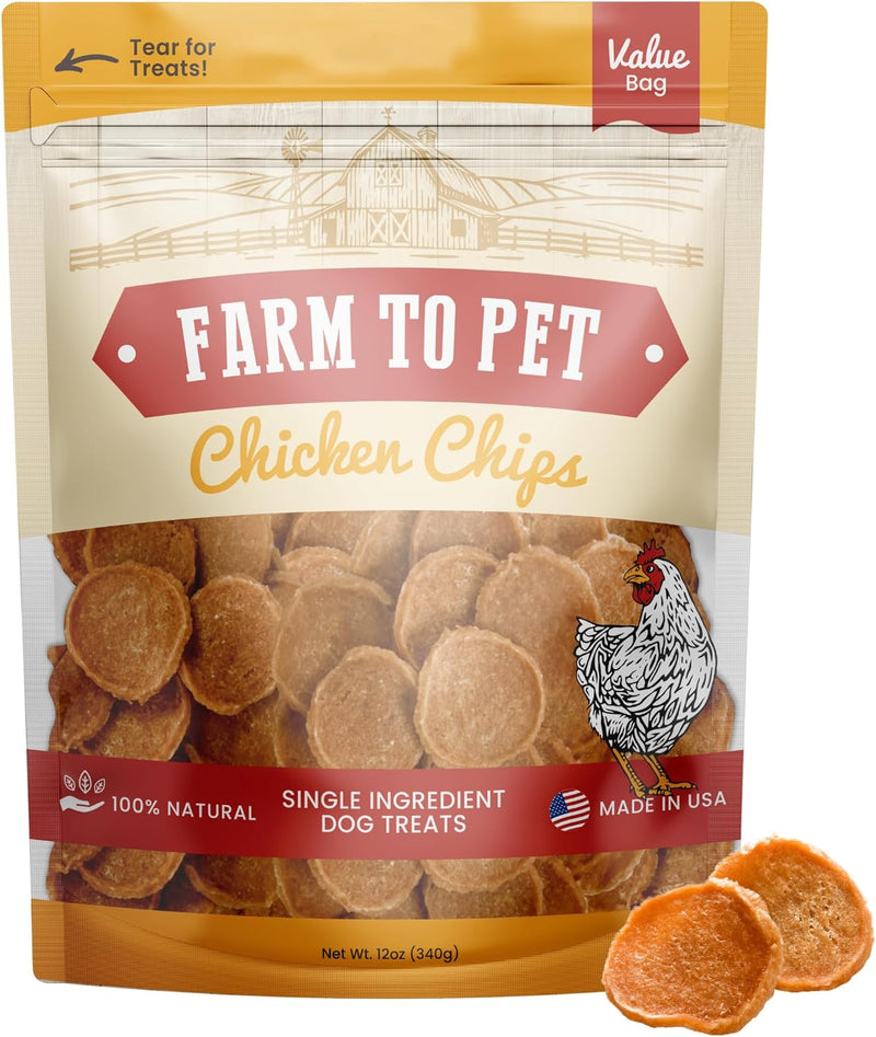 Farm To Pet - Dog Training Treats - Chicken Chips, Single Ingredient - 4 oz, Lean, All Natural, Healthy Dog Treats for Small, Medium, Large Breeds, & Puppies, Made in USA