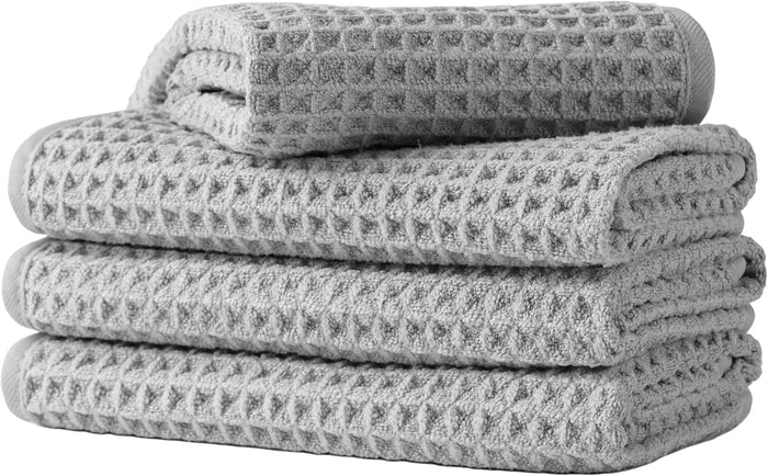 Microfiber Waffle Face Towels, 4 Pieces, Soft, Absorbent, Fast Drying, Lint Free (Turquoise)