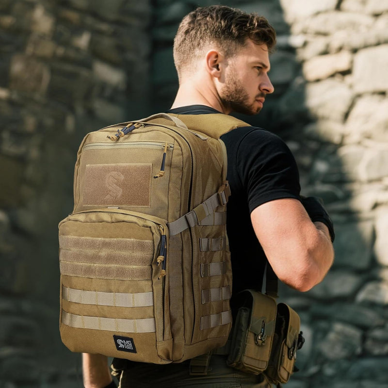 MGFLASHFORCE Molle Military Tactical Backpack for Men, 30L Daypack Army Rucksack Pack, Bug Out Bag, 15.6" Laptop Compartment (Coyote Brown)