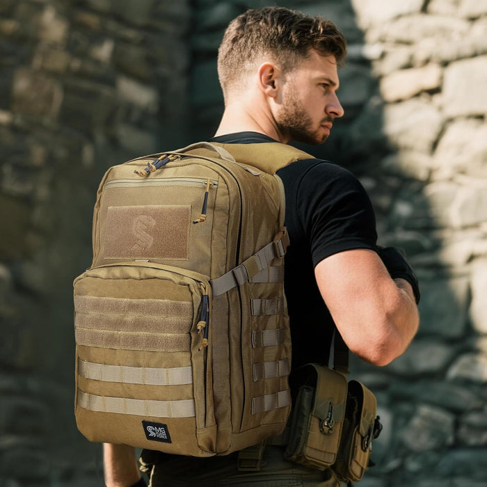 MGFLASHFORCE Molle Military Tactical Backpack for Men, 30L Daypack Army Rucksack Pack, Bug Out Bag, 15.6" Laptop Compartment (Coyote Brown)