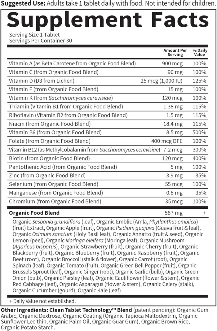 Garden of Life Once Daily Whole Food Multivitamin for Men, Organic Mens Vitamins & Minerals, Vitamin C, Zinc, Vegan, for Health & Well-Being, 30 Tablets