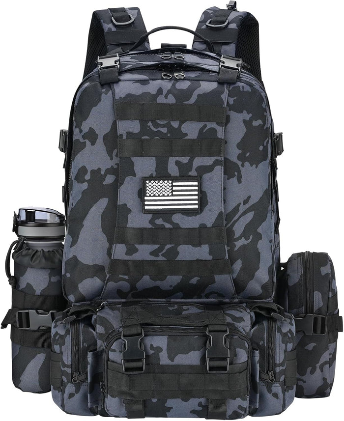 NOOLA 60L Military Tactical Backpack for Men Army 3 Day Assault Pack Large Camping Detachable Rucksack with Bottle Holder