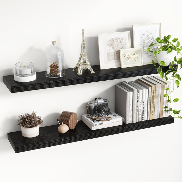 16 Inch Floating Shelves, 8 Inch Deep Floating Shelves for Wall, Hanging Shelf with Invisible Brackets, Deep Shelves for Bathroom, Bedroom, Living Room, Walnut, Set of 2