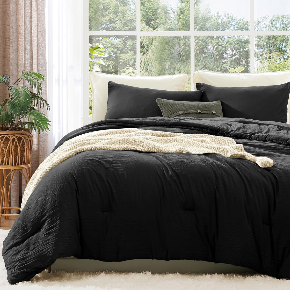 WRENSONGE King Size Comforter Set - 3 Pieces Olive Green Comforter Prewashed Soft Lightweight for All Seasons,Fluffy Down Alternative Comforter King Size with 2 Pillow Shams
