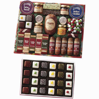 The Swiss Colony 25 Holiday Favorites - Sausage Meats, Cheese Blocks, and Spreadables, Sweet and Savory Treats & Christmas Petits Fours - Chocolate & Swiss Creme Gourmet Mini Layer Cakes Pack of 24