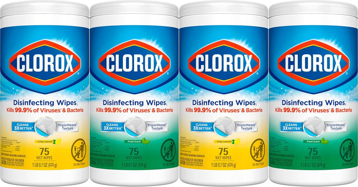 Clorox Disinfecting Wipes Value Pack, Bleach Free Cleaning Wipes, 75 Count Each, Pack of 4