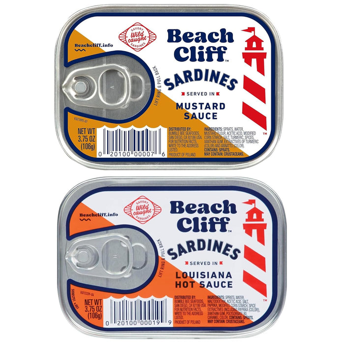 Beach Cliff Wild Caught Sardines in Soybean Oil with Hot Green Chilies, 3.75 oz Can - 17g Protein per Serving - Gluten Free, Keto Friendly - Great for Pasta & Seafood Recipes (Pack of 2)