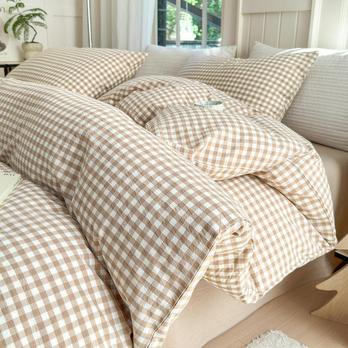 LifeTB Green Gingham Comforter Set King Modern Style Plaid Comforter Set 3 Pieces Boho Grid Comforter with 2 Pillowcases Soft Fluffy Checkered Pattern Comforter Farmhouse Gingham Bedding Set King