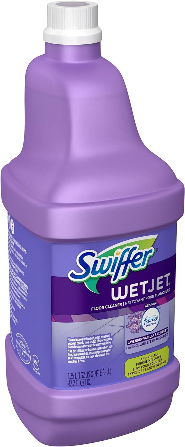 Swiffer WetJet Multi-Purpose Floor Cleaner Solution with Febreze Refill, Hardwood Floor Cleaner, Lavender Scent, 1.25 Liter -42.2 Fl Oz (Pack of 2)