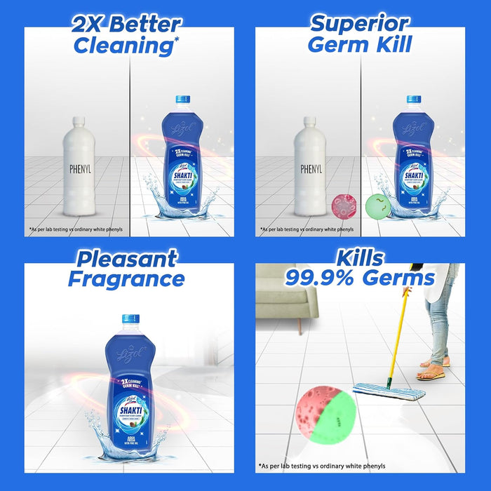 Lizol Shakti 900ml - Aqua Fresh Disinfectant Floor Cleaner | Suitable For All Floor Cleaner Mops | 2X better cleaning Vs Phenyl