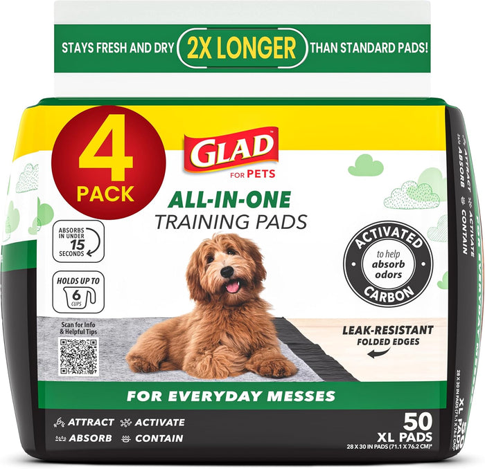 Glad for Pets Extra Large Charcoal Dog Training Pads - Absorbent Disposable Pee Pads for Dogs, Cats & Puppies - Jumbo-Size Potty Pads that Neutralize Urine Instantly - 30 Count Pet Supplies