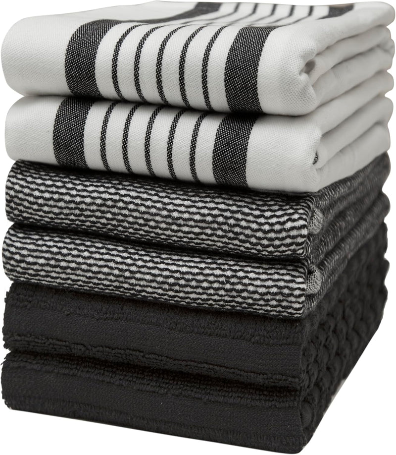 Premium Kitchen Towels (20”x 28”, 6 Pack) | Large Cotton Dish Towels | Flat & Terry Highly Absorbent Kitchen Linen Set with Hanging Loop | Tan