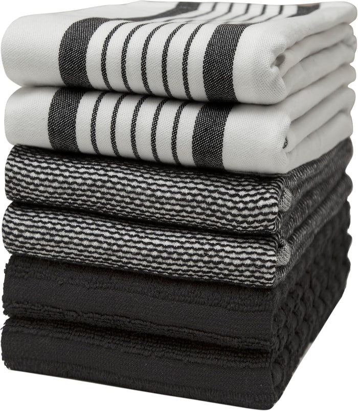Premium Kitchen Towels (20”x 28”, 6 Pack) | Large Cotton Dish Towels | Flat & Terry Highly Absorbent Kitchen Linen Set with Hanging Loop | Tan