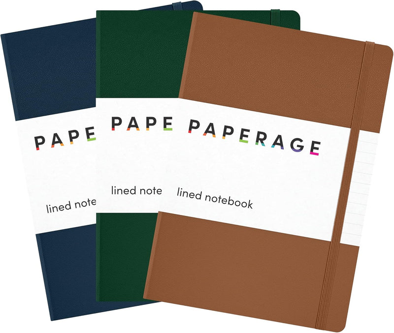 PAPERAGE Lined Journal Notebook, 10 Pack, (Bright Rainbow), 160 Pages, Medium 5.6 in x 8 in - 100 GSM Thick Paper – Hardcover Journaling Notebook for Work, School & Note Taking