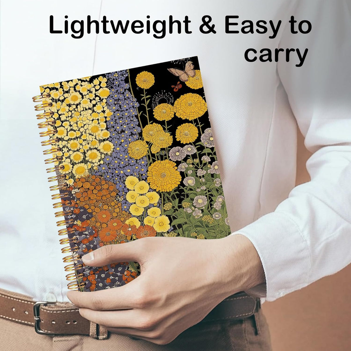 RLTXBUK Spiral Notebook 8.3x5.5 Inches, Vintage Floral Garden Notebook, Yellow and Orange Wildflower Art Journal, Aesthetic Botanical Lined Writing Notebook