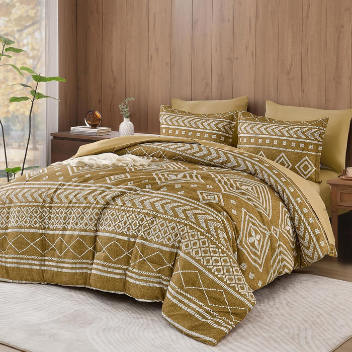 Yiran Black Comforter Set King Size, Boho Aztec Comforter Bedding Set, 7 Piece Bohemian Bed in a Bag, Soft Microfiber Striped Complete Bedding Set with Sheets for All Season