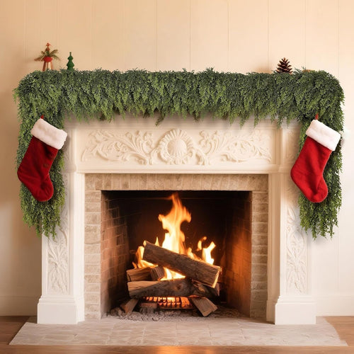 9FT Cedar Garland, 162 Tips Real Touch Christmas Garland, Artificial Winter Pine Garland for Mantle Table Stairs Wall, Outdoor Christmas Decorations Indoor Greenery Garlands Holiday Decorations