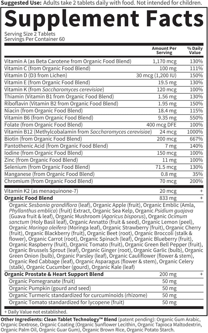 Garden of Life Organics Whole Food Multivitamin for Men 40+, Vegan Mens Multi for Health & Well-Being Certified & Minerals for Men Over 40 Mens Vitamins, 120 Tablets