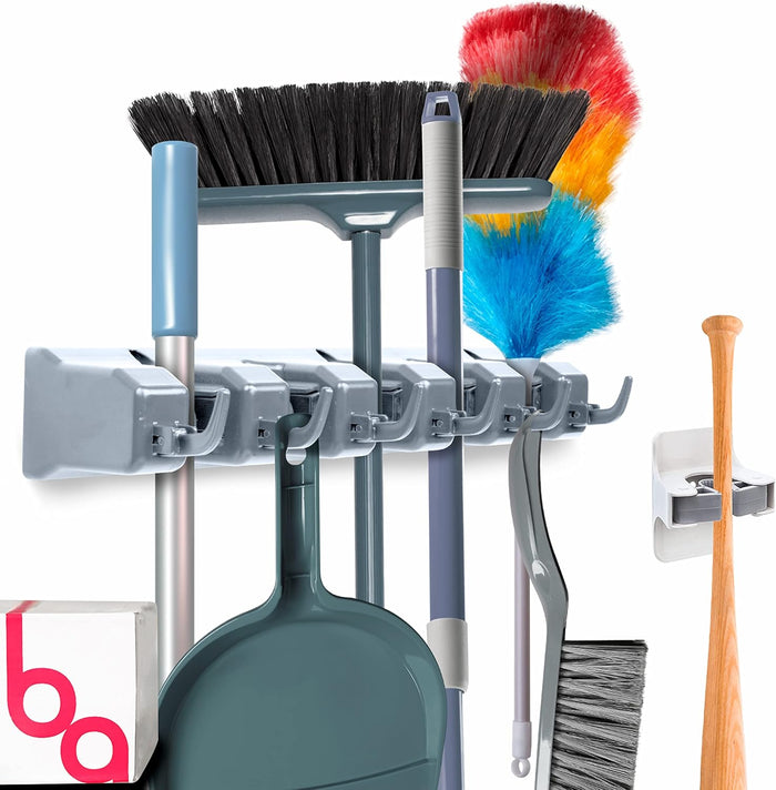 EXTRA GRIP Mop & Broom Holder Wall Mount - Wall Hanging Garden Tool & Utility Closet Organizer, Mop & Broom Hook, Broom Hanger Wall Mount, Mop Broom Organizer, Wall Mounted Broom Rack Mop Storage
