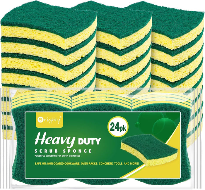 Orighty Non-Scratch Cellulose Scrub Sponges 24 Pack, Kitchen Sponges for Kitchen, Bathroom, and Household, Dual Side Sponge for Dishes, Non-Scratch Sponge Safe on Non-Stick Cookware, Car and More