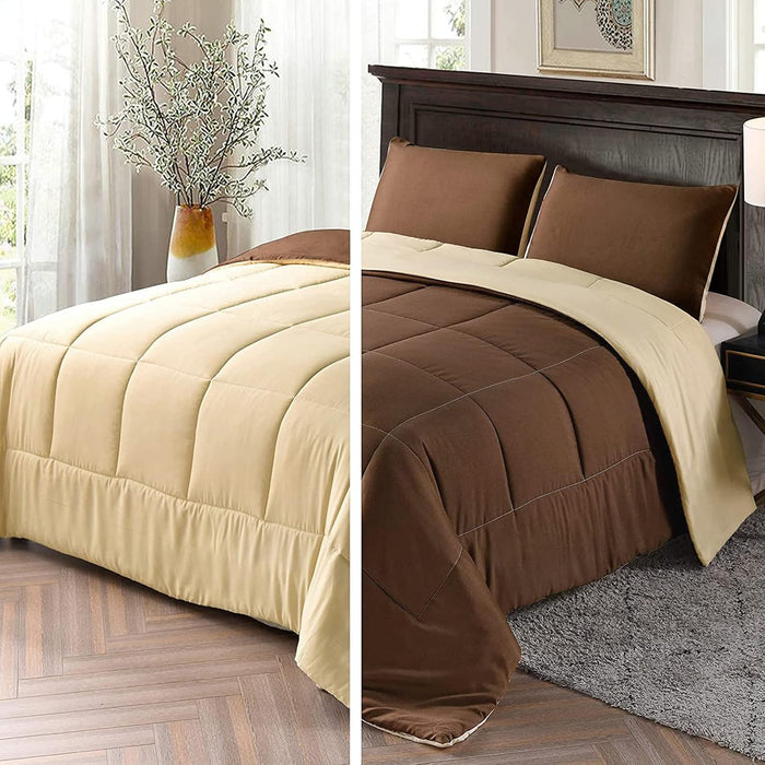 Exclusivo Mezcla Lightweight Reversible Queen Size Comforter Set, Down Alternative Comforter with 2 Pillow Sham, Queen Size Bedding Set for All Seasons, Deep Purple/Lilac