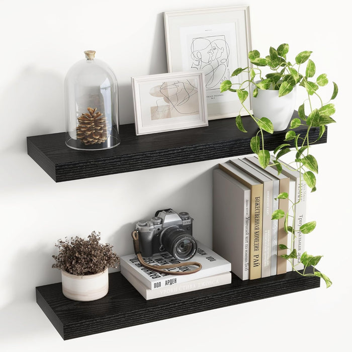 16 Inch Floating Shelves, 8 Inch Deep Floating Shelves for Wall, Hanging Shelf with Invisible Brackets, Deep Shelves for Bathroom, Bedroom, Living Room, Walnut, Set of 2