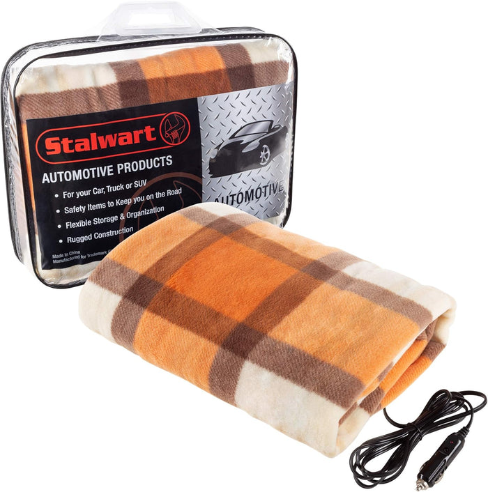 Stalwart Heated Car Blanket – 12-Volt Electric Blanket for Car, Truck, SUV, or RV – Portable Heated Throw, Camping Essentials (Tan)