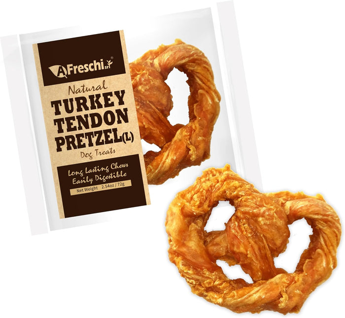 AFreschi Turkey Tendons for Dogs, USA-Sourced, Healthy Dog Treats, Rawhide-Free Puppy Chews, Long Lasting, All Natural, Hypoallergenic Dog Treats for Large Breeds, 10 oz Pack Bone (L)