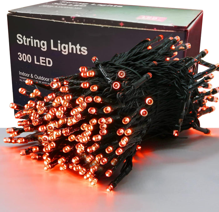 300 LED Halloween String Lights, 98.5FT with 8 Modes, Waterproof, Plug in for Indoor/Outdoor Party Decorations (Purple & Orange)