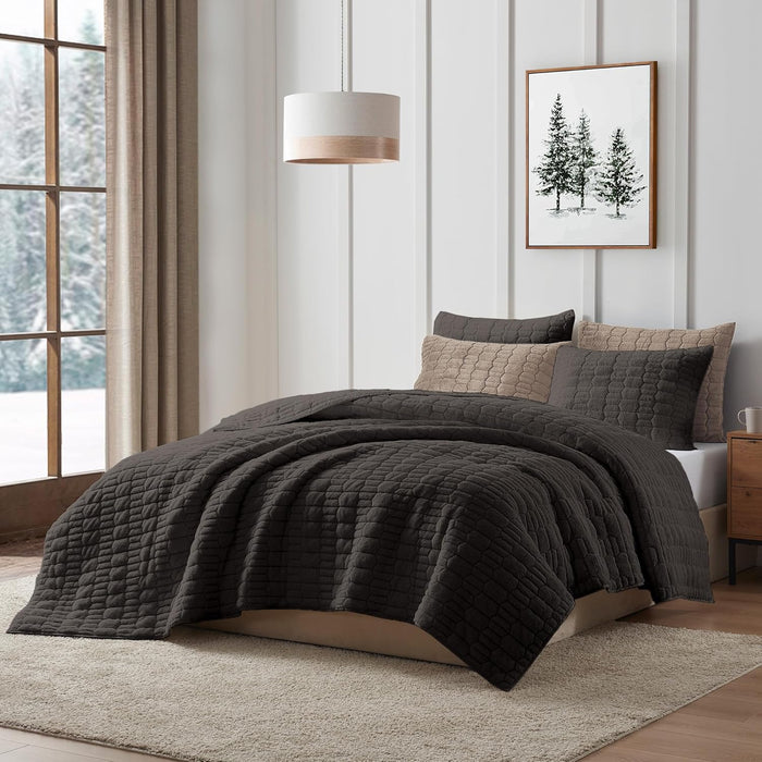 Wonderful 3 Pieces Fluffy Faux Rabbit Fur Bubble Comforter Set King Size, Tie-Dyeing Beige Plush Fuzzy Bedding Set, Warm Soft Bubble Comforter Bedding Set for Winter