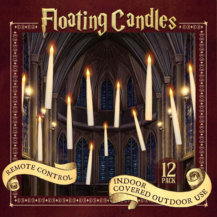 ORIENTAL CHERRY Halloween Decorations - Floating Candles with Wand - 12 Pcs Magic Flickering Warm Light Flameless Floating LED Candle Christmas Decor for Indoor Classroom Bedroom Party