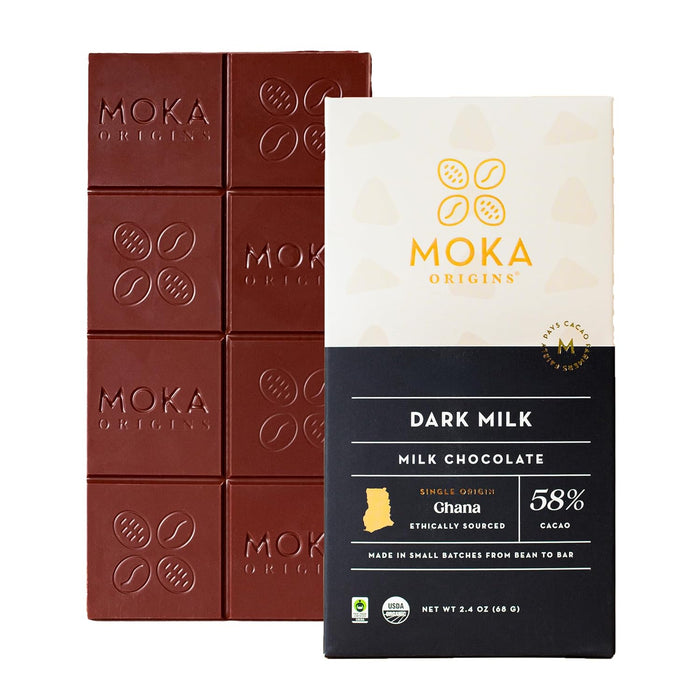 Moka Origins Organic Chocolate Bar Pack – Bean-to-Bar, Direct & Fair Trade, Small-Batch, Ethically Sourced, Gourmet, Artisan Craft Chocolate (12-Pack, Dark Milk)