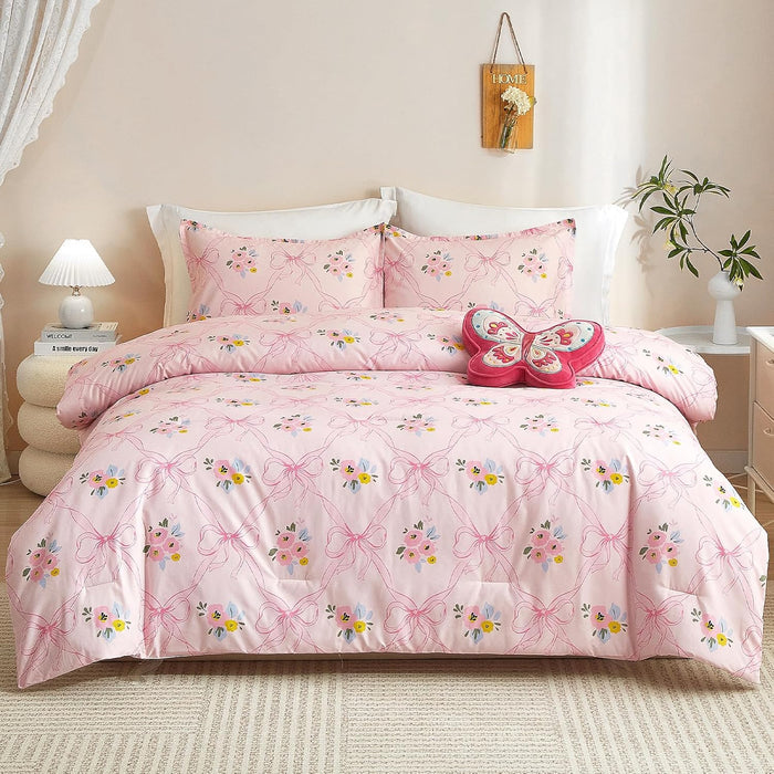 HollyHOME 2 Piece Twin Size Bedding Comforter Sets for Teens and Girls, Pink Unicorn and Rainbow Bedding Set, 66”x 86”