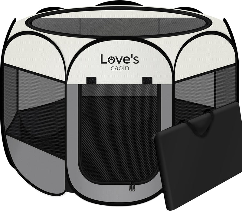 Love's cabin Pet Puppy Dog Playpen, Small Dog Tent Crates Cage Indoor/Outdoor, Portable Playpen for Cat, Foldable Pop Up Dog Kennel Playpen with Carring Case, Removable Zipper Top, Dark Grey