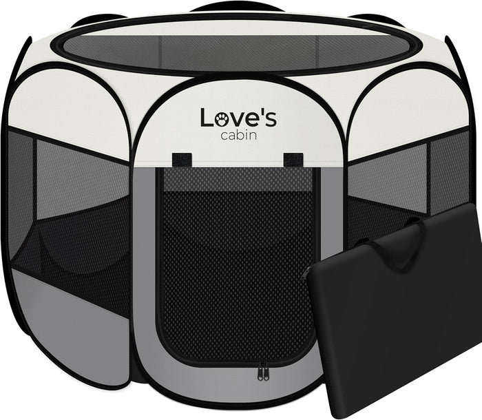 Love's cabin Pet Puppy Dog Playpen, Small Dog Tent Crates Cage Indoor/Outdoor, Portable Playpen for Cat, Foldable Pop Up Dog Kennel Playpen with Carring Case, Removable Zipper Top, Dark Grey