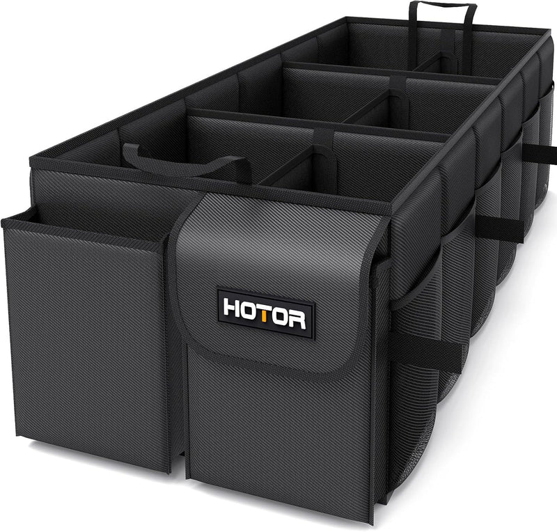 HOTOR Trunk Organizer - Car Organizer, Foldable Trunk organizer for SUVs & Sedans, Sturdy Car Organization for Car Accessories, Tools, Sundries, Black, 2 Compartments, 21.3"×12.6"×10.6"