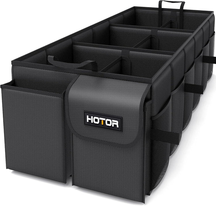 HOTOR Trunk Organizer - Car Organizer, Foldable Trunk organizer for SUVs & Sedans, Sturdy Car Organization for Car Accessories, Tools, Sundries, Black, 2 Compartments, 21.3"×12.6"×10.6"