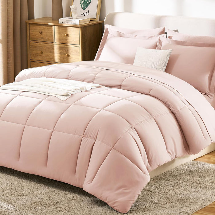 CozyLux Oatmeal Queen Comforter Set with Sheets - 7 Pieces Bed in a Bag Queen Bedding Sets, All Season Soft 7PC Bed Set with Oatmeal Comforter, Flat Sheet, Fitted Sheet, Pillowcases & Pillow Shams