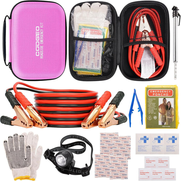 Car Emergency Kit with Battery Jumper Cables,Car Accessories for Men or Women,Emergency Car Kit,Roadside Automotive Safety Kit for Car,Vehicle,Truck or SUV,Gifts for Men or Him,Black