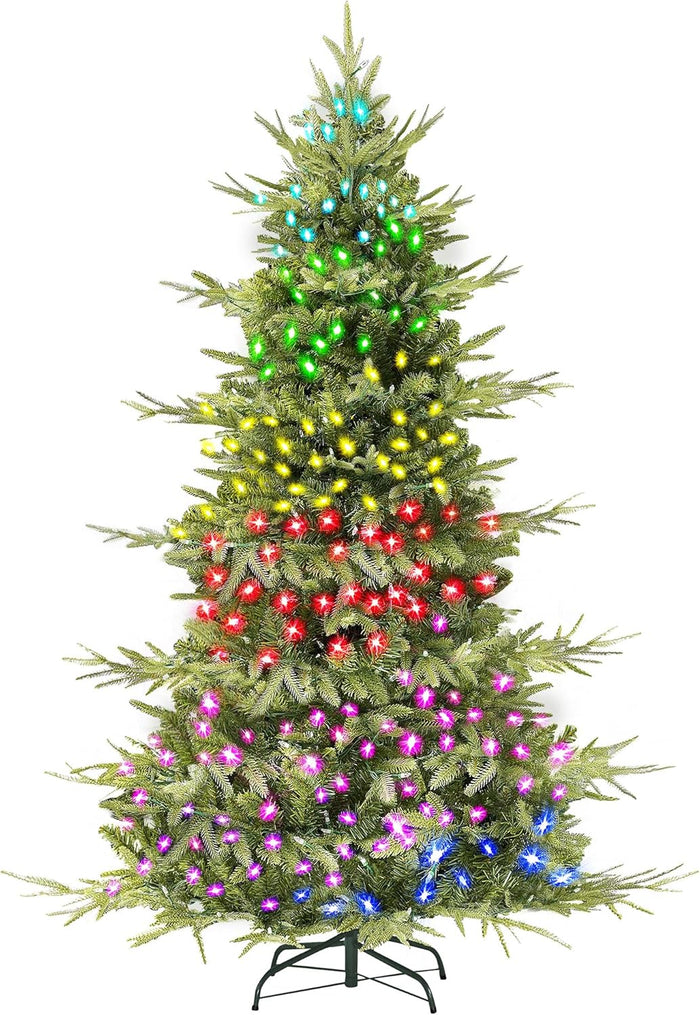 HOLLO STAR 6 ft Prelit Pencil Christmas Tree with 300 LED Lights, App Control, Aspen Artificial Christmas Tree, Multi-Color RGBW Lights, 969 PE & PVC Branch Tips, Skinny Xmas Tree, for Home, Party