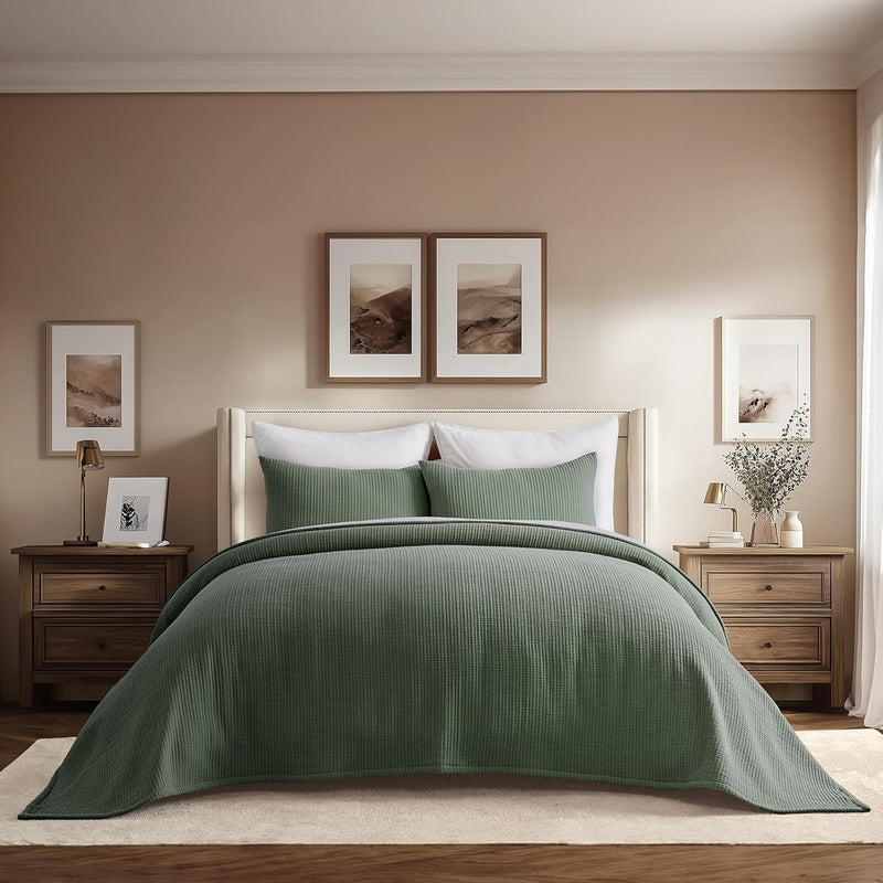 EVERGRACEHOME Cotton Gauze Full Queen Bedspread, Ultra Soft Prewashed Pick Stitch Matelassé Coverlet, Lightweight Oversized Queen Quilt Bedding Set for All Season, w/ 2 Shams, Terracotta Clay