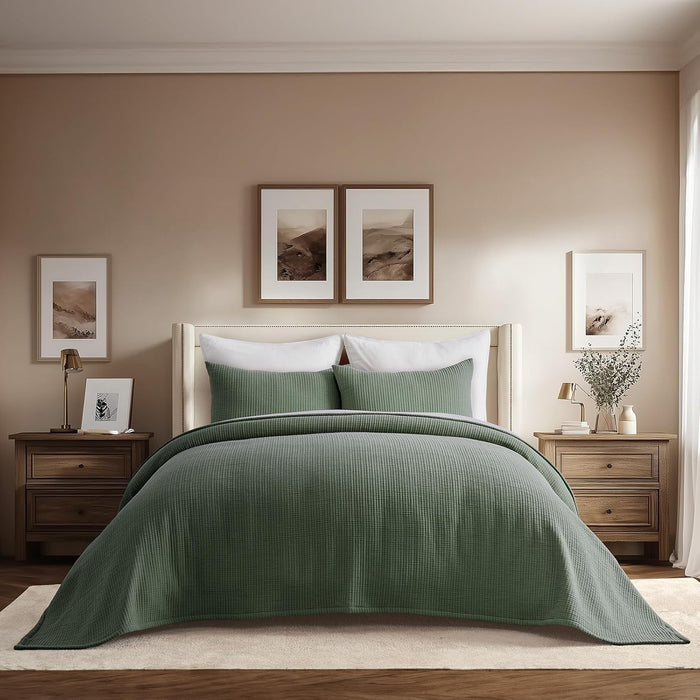 EVERGRACEHOME Cotton Gauze Full Queen Bedspread, Ultra Soft Prewashed Pick Stitch Matelassé Coverlet, Lightweight Oversized Queen Quilt Bedding Set for All Season, w/ 2 Shams, Terracotta Clay