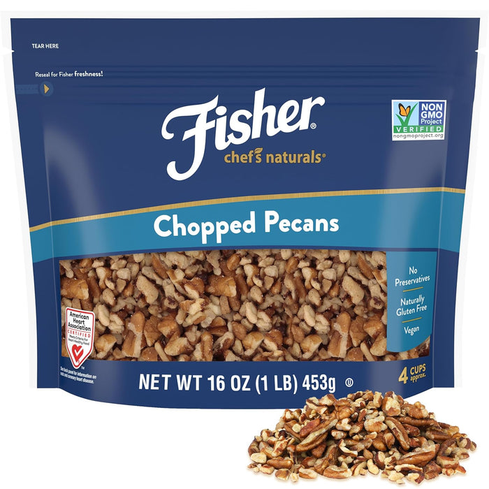 Fisher Chef's Naturals Honey Roasted Chopped Pecans 10oz Resealable Bag, Unsalted Raw Nuts for Cooking, Baking & Snacking, Vegan Protein, Keto Snack, Gluten Free