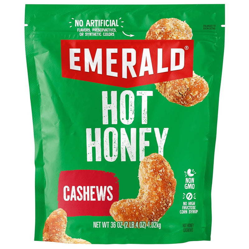 Emerald Nuts Hot Honey Cashews (1-Pack) | 5oz Resealable Bag | Kosher Dairy Certified, Non-GMO, Contains No Artificial Preservatives, Flavors or Synthetic Colors